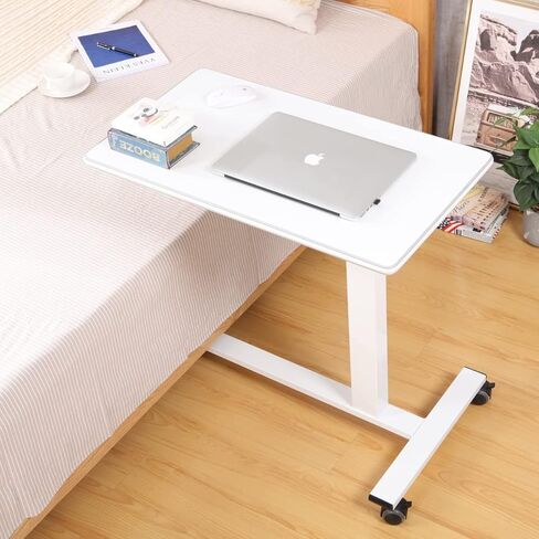 TigerDad Pneumatic Adjustable Overbed Table with Gas Spring Riser | Medical Adjustable Bed Side Table with Wheels | Portable Standing Desk for Laptop Computer in Saudi Arabia
