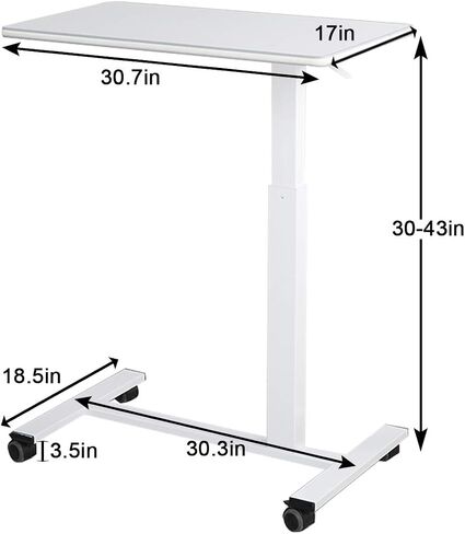 TigerDad Pneumatic Adjustable Overbed Table with Gas Spring Riser | Medical Adjustable Bed Side Table with Wheels | Portable Standing Desk for Laptop Computer in Saudi Arabia