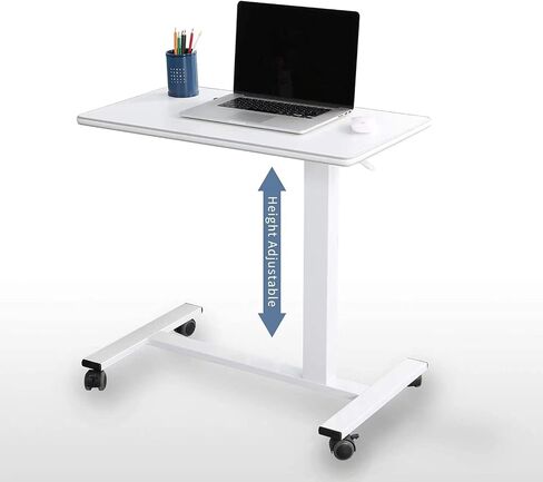 TigerDad Pneumatic Adjustable Overbed Table with Gas Spring Riser | Medical Adjustable Bed Side Table with Wheels | Portable Standing Desk for Laptop Computer in Saudi Arabia