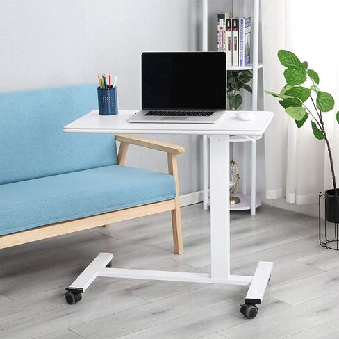 TigerDad Pneumatic Adjustable Overbed Table with Gas Spring Riser | Medical Adjustable Bed Side Table with Wheels | Portable Standing Desk for Laptop Computer in Saudi Arabia