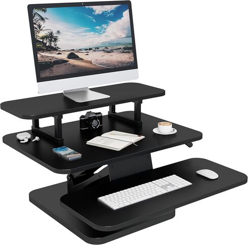 Lubvlook 25 inch Standing Desk Converter, Height Adjustable Sit Stand Desk Riser with Keyboard Tray, Black, GSD76-S in Kuwait