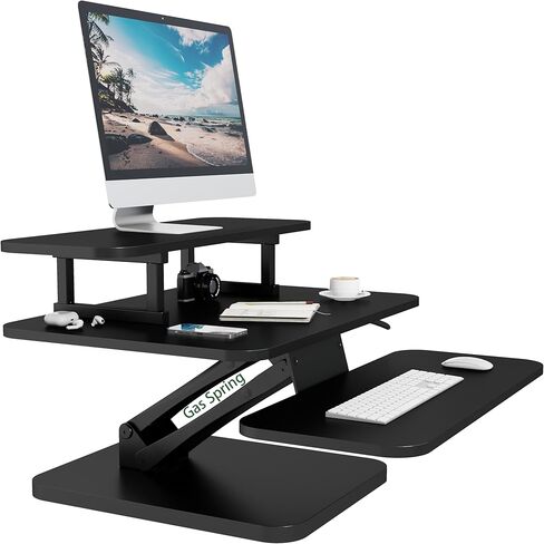 Lubvlook 25 inch Standing Desk Converter, Height Adjustable Sit Stand Desk Riser with Keyboard Tray, Black, GSD76-S in Kuwait