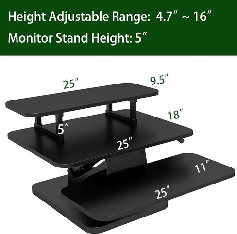 Lubvlook 25 inch Standing Desk Converter, Height Adjustable Sit Stand Desk Riser with Keyboard Tray, Black, GSD76-S in Kuwait