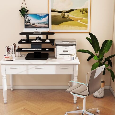 Lubvlook 25 inch Standing Desk Converter, Height Adjustable Sit Stand Desk Riser with Keyboard Tray, Black, GSD76-S in Kuwait