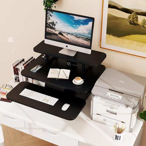 Lubvlook 25 inch Standing Desk Converter, Height Adjustable Sit Stand Desk Riser with Keyboard Tray, Black, GSD76-S in Kuwait