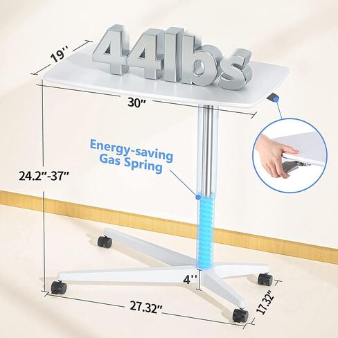 FURNINXS مكتب قائم متنقل ارتفاع قابل للتعديل هوائي متدحرج مكتب حامل صغير للكمبيوتر المحمول مكتب عربة الناهض منصة متنقلة للمنزل والمكتب والمدرسة in Kuwait