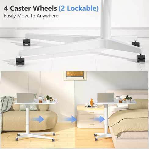 FURNINXS مكتب قائم متنقل ارتفاع قابل للتعديل هوائي متدحرج مكتب حامل صغير للكمبيوتر المحمول مكتب عربة الناهض منصة متنقلة للمنزل والمكتب والمدرسة in Kuwait