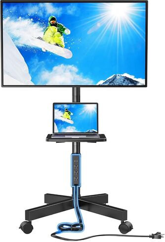 HUANUO Rolling TV Stand with Power Outlet, Mobile TV Stand for 23-60 Inch Flat/Curved LED/LCD/OLED TVs up to 88 lbs, TV Cart Height Adjustable Portable TV Stand on Wheels Max VESA 400x400mm- HNTVMC02 in Saudi Arabia