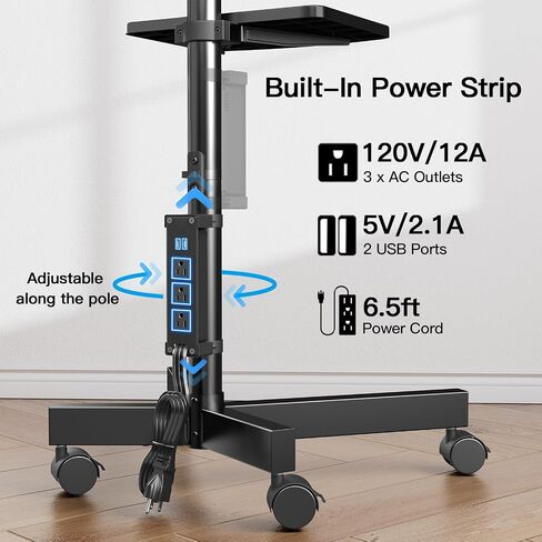 HUANUO Rolling TV Stand with Power Outlet, Mobile TV Stand for 23-60 Inch Flat/Curved LED/LCD/OLED TVs up to 88 lbs, TV Cart Height Adjustable Portable TV Stand on Wheels Max VESA 400x400mm- HNTVMC02 in Saudi Arabia