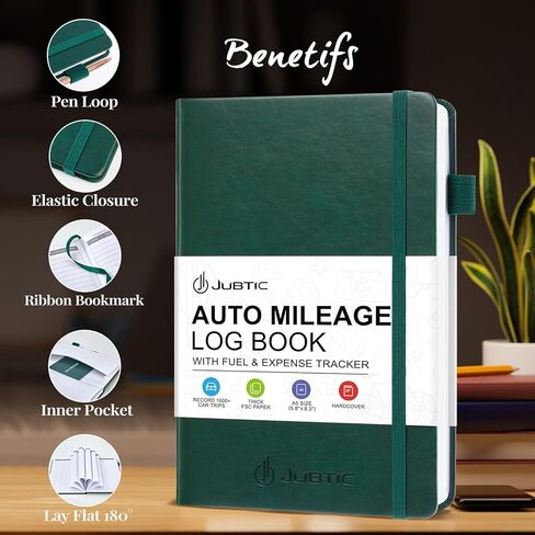 JUBTIC Auto Mileage Log Book for Taxes,Vehicle Maintenance Log Book,Mileage Tracker for Car with Mileage,Expense,Gas Consumption & Lubrication,A5 Size,1,674 Mileage Entries,A5 Size(Dark Green) in Kuwait