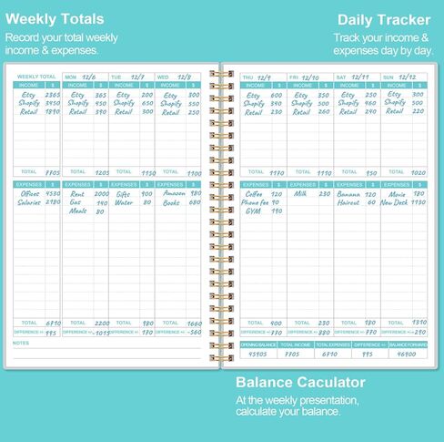 تعقب بسيط للدخل والمصروفات - وكتاب دفتر الأستاذ للشركات الصغيرة، 60 ورقة (120 صفحة) سجل تتبع مسك الدفاتر المحاسبة امرأة ورجل، 5.5 × 8.5 بوصة، أزرق مخضر in Kuwait