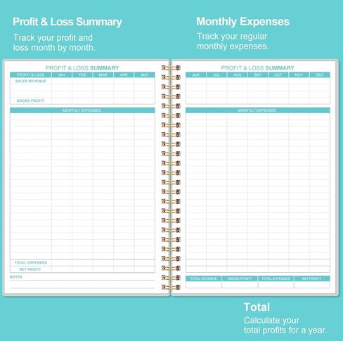 تعقب بسيط للدخل والمصروفات - وكتاب دفتر الأستاذ للشركات الصغيرة، 60 ورقة (120 صفحة) سجل تتبع مسك الدفاتر المحاسبة امرأة ورجل، 5.5 × 8.5 بوصة، أزرق مخضر in Kuwait
