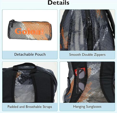 حقيبة سباحة شبكية خفيفة الوزن من Goloni، حقيبة شاطئ شبكية خفيفة الوزن، سريعة الجفاف، حقيبة ظهر شفافة للسباحة والتمارين الرياضية على الشاطئ in Kuwait