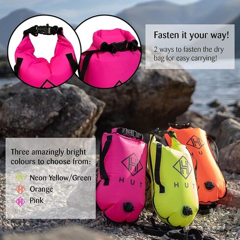 حقيبة HUT Swim Buoy الجافة - حقيبة تعويم آمنة ممتازة وحقيبة جافة مقاومة للماء للسباحين في المياه المفتوحة والرياضيين. عوامة سباحة آمنة عالية الرؤية، وغرفتي هواء - يمكن رؤيتها بأمان. in Kuwait