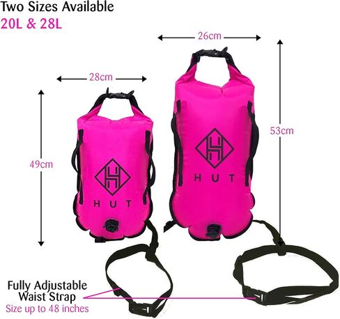 حقيبة HUT Swim Buoy الجافة - حقيبة تعويم آمنة ممتازة وحقيبة جافة مقاومة للماء للسباحين في المياه المفتوحة والرياضيين. عوامة سباحة آمنة عالية الرؤية، وغرفتي هواء - يمكن رؤيتها بأمان. in Kuwait