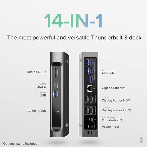 Plugable 14-in-1 USB-C and Thunderbolt Dock - 40Gbps with 96W Charging, Compatible with Mac and Windows, 2X HDMI 2.0 and DisplayPort, 7X USB Ports, Ethernet, Audio, SD/MicroSD, Driverless in Saudi Arabia