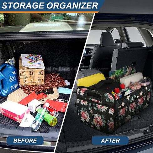 Trunk Organizer for Car, Collapsible Car Organziers and Storage with 6 Pockets, 50L Multi-Compartment Car Trunk Organzier, Car Accessories for Women/Men - Black in Kuwait