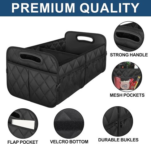 Trunk Organizer for Car, Collapsible Car Organziers and Storage with 6 Pockets, 50L Multi-Compartment Car Trunk Organzier, Car Accessories for Women/Men - Black in Kuwait