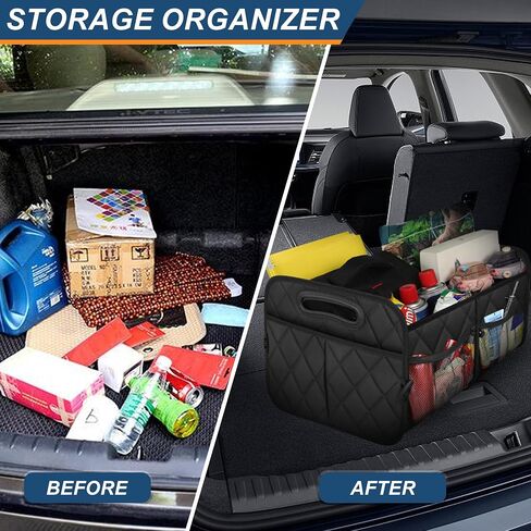 Trunk Organizer for Car, Collapsible Car Organziers and Storage with 6 Pockets, 50L Multi-Compartment Car Trunk Organzier, Car Accessories for Women/Men - Black in Kuwait