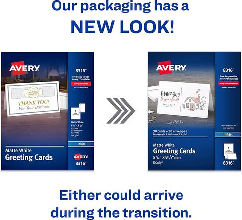 بطاقات تهنئة Avery نصف قابلة للطي، نفث الحبر، 5.5 × 8.5، أبيض غير لامع، صندوق من 30، مغلفات متضمنة (8316) in Kuwait