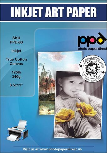PPD Inkjet Canvas 100% Real Printable Cotton LTR 8.5 x 11 125lbs. 340gsm 17mil x 20 sheets (PPD083-20) in Saudi Arabia