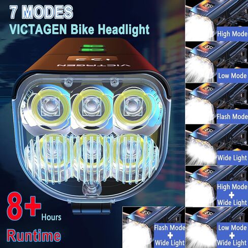 Victagen Bike Light 12000 Lumens Bike Lights for Night Riding, 4 LED Bike Lights Waterproof Type C Rechargeable Front Bike Headlight and Taillight, High & Low Beam Design, Power Bank Function in Saudi Arabia