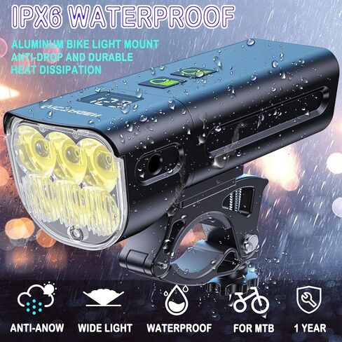 Victagen Bike Light 12000 Lumens Bike Lights for Night Riding, 4 LED Bike Lights Waterproof Type C Rechargeable Front Bike Headlight and Taillight, High & Low Beam Design, Power Bank Function in Saudi Arabia