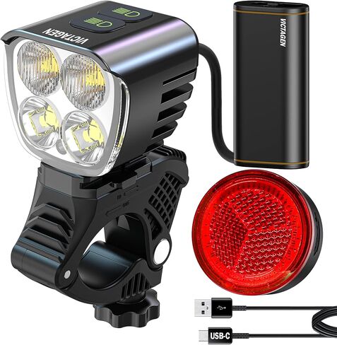 Victagen Bike Light 12000 Lumens Bike Lights for Night Riding, 4 LED Bike Lights Waterproof Type C Rechargeable Front Bike Headlight and Taillight, High & Low Beam Design, Power Bank Function in Saudi Arabia