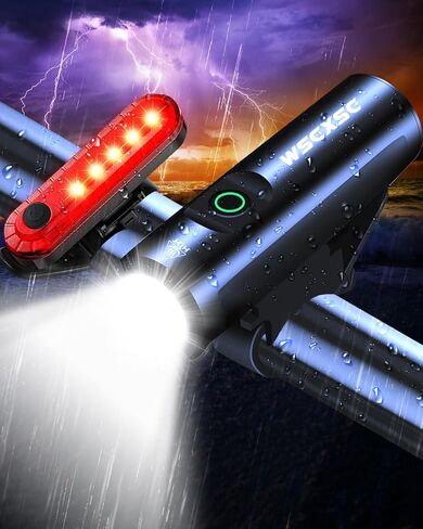 أضواء الدراجة لركوب الليل، 4000 لومن فائق السطوع للدراجة الأمامية والخلفية، مجموعة مصابيح أمامية للدراجة قابلة لإعادة الشحن عبر USB، ملحقات ركوب الدراجات الأمامية للبالغين والأطفال والرجال والنساء على الطرق الجبلية in Kuwait