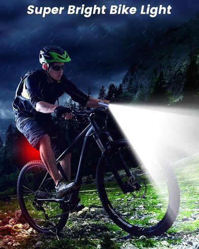 أضواء الدراجة لركوب الليل، 4000 لومن فائق السطوع للدراجة الأمامية والخلفية، مجموعة مصابيح أمامية للدراجة قابلة لإعادة الشحن عبر USB، ملحقات ركوب الدراجات الأمامية للبالغين والأطفال والرجال والنساء على الطرق الجبلية in Kuwait
