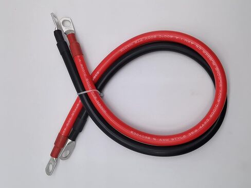 2 AWG Gauge Red + Black 1ft Parallel Battery Power Inverter Cables for Solar, Auto, RV & Marine (Set) - Fit 3/8'' Stud - Pure Oxygen-Free Copper in Kuwait