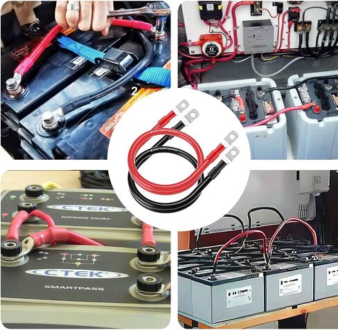 2 AWG Gauge Red + Black 1ft Parallel Battery Power Inverter Cables for Solar, Auto, RV & Marine (Set) - Fit 3/8'' Stud - Pure Oxygen-Free Copper in Kuwait