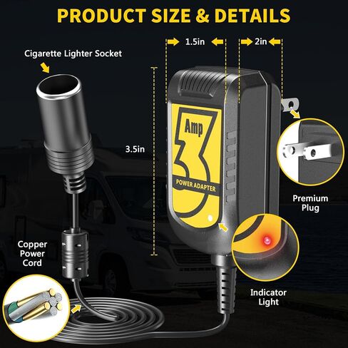 AC to DC Converter 12V 3A 36W - Car Cigarette Lighter Adapter AC 110V-240V to DC 12V, Car Adapter for Plug Outlet, Power Supply Converter Transformer in Kuwait
