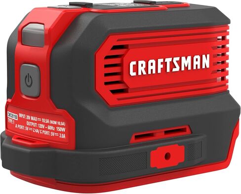 شاحن CRAFTSMAN V20، عاكس للطاقة، منافذ شحن للنوع C، والنوع A، والتيار المتردد، 150 واط، أداة عارية فقط (CMCB1150B) in Kuwait