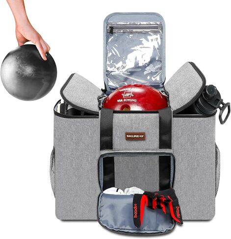 أكياس كرات البولينج لكرات مفردة/كرتين، حقائب حمل كرات البولينج سهلة الحمل مع حامل بولينج خشبي وجيوب تخزين إضافية - تحمل كرة بولينج واحدة/اثنين وإكسسوارات إضافية in Kuwait