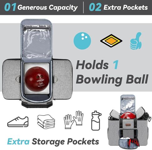 أكياس كرات البولينج لكرات مفردة/كرتين، حقائب حمل كرات البولينج سهلة الحمل مع حامل بولينج خشبي وجيوب تخزين إضافية - تحمل كرة بولينج واحدة/اثنين وإكسسوارات إضافية in Kuwait