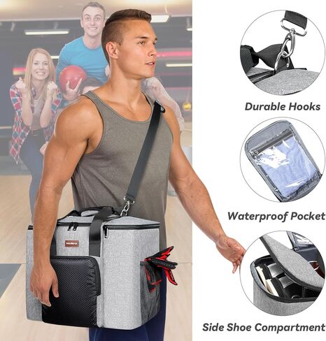 أكياس كرات البولينج لكرات مفردة/كرتين، حقائب حمل كرات البولينج سهلة الحمل مع حامل بولينج خشبي وجيوب تخزين إضافية - تحمل كرة بولينج واحدة/اثنين وإكسسوارات إضافية in Kuwait