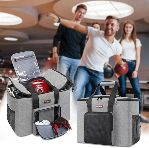 أكياس كرات البولينج لكرات مفردة/كرتين، حقائب حمل كرات البولينج سهلة الحمل مع حامل بولينج خشبي وجيوب تخزين إضافية - تحمل كرة بولينج واحدة/اثنين وإكسسوارات إضافية in Kuwait