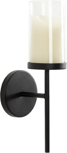 Kate and Laurel Blaise Transitional Metal Wall Sconce, 5 x 6 x 14, Black, Modern Round Candle Holder with Removable Glass Cylinder for Flameless Candles in Saudi Arabia