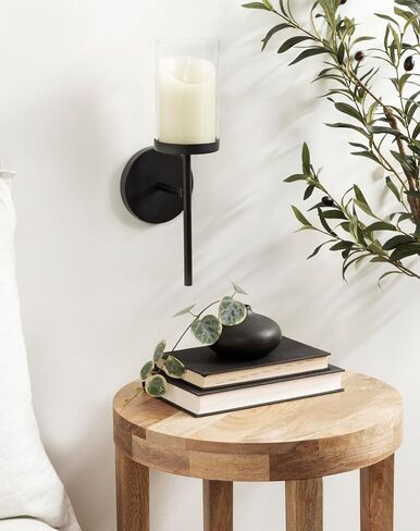 Kate and Laurel Blaise Transitional Metal Wall Sconce, 5 x 6 x 14, Black, Modern Round Candle Holder with Removable Glass Cylinder for Flameless Candles in Saudi Arabia