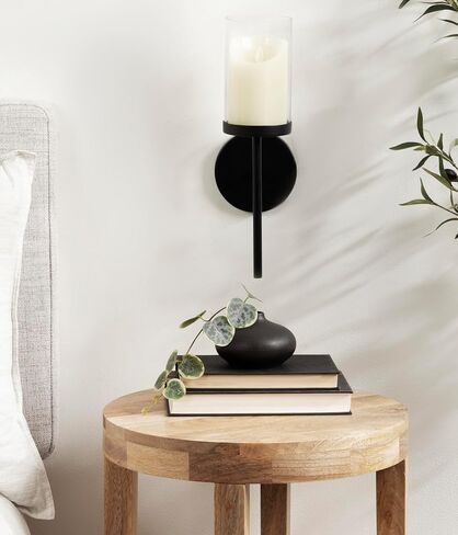 Kate and Laurel Blaise Transitional Metal Wall Sconce, 5 x 6 x 14, Black, Modern Round Candle Holder with Removable Glass Cylinder for Flameless Candles in Saudi Arabia