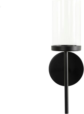 Kate and Laurel Blaise Transitional Metal Wall Sconce, 5 x 6 x 14, Black, Modern Round Candle Holder with Removable Glass Cylinder for Flameless Candles in Saudi Arabia