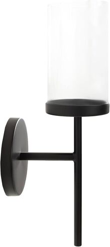 Kate and Laurel Blaise Transitional Metal Wall Sconce, 5 x 6 x 14, Black, Modern Round Candle Holder with Removable Glass Cylinder for Flameless Candles in Saudi Arabia