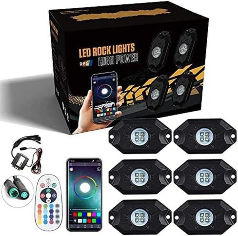 SUNPIE 4 Pods RGBW Rock Lights الألومنيوم معدن LED Underglow Light Kit App RF التحكم عن بعد وضع الصوت وضع الموسيقى متعدد الألوان عجلة أضواء جيدة للشاحنات على الطرق الوعرة SUV ATV UTV قوارب مقطورة in Saudi Arabia