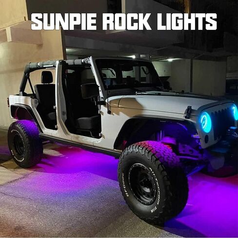SUNPIE 4 Pods RGBW Rock Lights الألومنيوم معدن LED Underglow Light Kit App RF التحكم عن بعد وضع الصوت وضع الموسيقى متعدد الألوان عجلة أضواء جيدة للشاحنات على الطرق الوعرة SUV ATV UTV قوارب مقطورة in Saudi Arabia