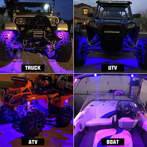 SUNPIE 4 Pods RGBW Rock Lights الألومنيوم معدن LED Underglow Light Kit App RF التحكم عن بعد وضع الصوت وضع الموسيقى متعدد الألوان عجلة أضواء جيدة للشاحنات على الطرق الوعرة SUV ATV UTV قوارب مقطورة in Saudi Arabia