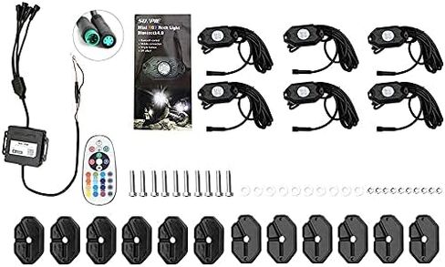 SUNPIE 4 Pods RGBW Rock Lights الألومنيوم معدن LED Underglow Light Kit App RF التحكم عن بعد وضع الصوت وضع الموسيقى متعدد الألوان عجلة أضواء جيدة للشاحنات على الطرق الوعرة SUV ATV UTV قوارب مقطورة in Saudi Arabia
