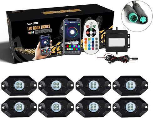 SUNPIE 4 Pods RGBW Rock Lights الألومنيوم معدن LED Underglow Light Kit App RF التحكم عن بعد وضع الصوت وضع الموسيقى متعدد الألوان عجلة أضواء جيدة للشاحنات على الطرق الوعرة SUV ATV UTV قوارب مقطورة in Saudi Arabia