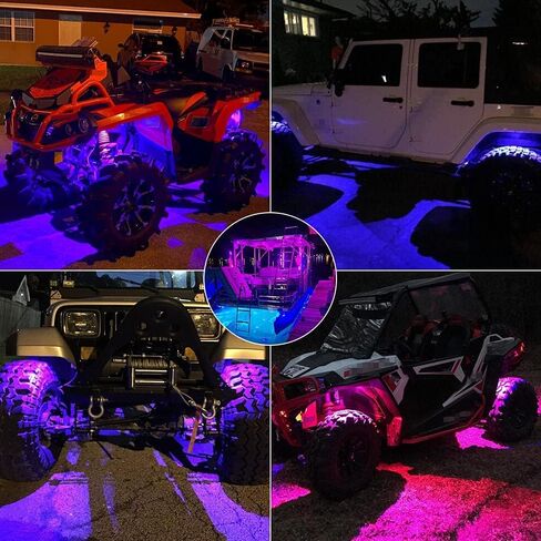 SUNPIE 4 Pods RGBW Rock Lights الألومنيوم معدن LED Underglow Light Kit App RF التحكم عن بعد وضع الصوت وضع الموسيقى متعدد الألوان عجلة أضواء جيدة للشاحنات على الطرق الوعرة SUV ATV UTV قوارب مقطورة in Saudi Arabia
