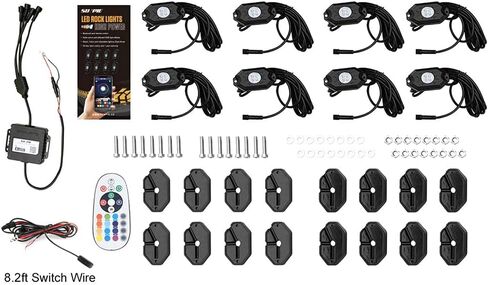 SUNPIE 4 Pods RGBW Rock Lights الألومنيوم معدن LED Underglow Light Kit App RF التحكم عن بعد وضع الصوت وضع الموسيقى متعدد الألوان عجلة أضواء جيدة للشاحنات على الطرق الوعرة SUV ATV UTV قوارب مقطورة in Saudi Arabia